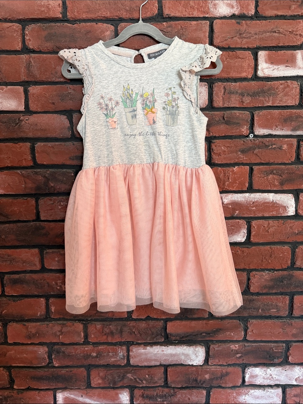 Primark Heather Gray Bodice Peach Tulle Skirt Dress